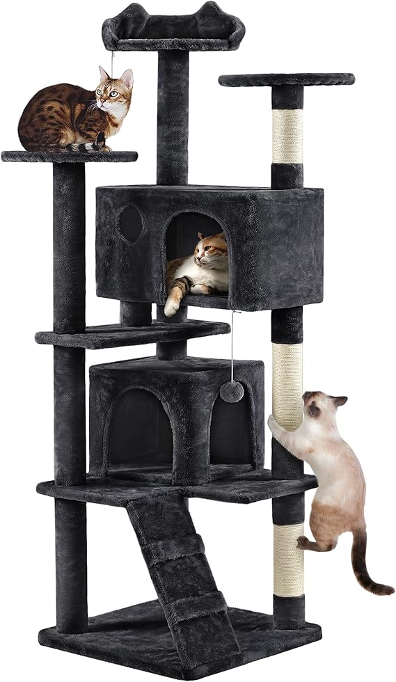 Yaheetech 178cm Cat Tree for Indoor Cats with Scratching Posts, Black