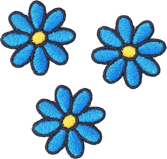 Octory 3 PCS Daisy Iron On Patches Embroidered Patch Saw On/Iron On Applique for Jeans, Hats, Bags (Blue)