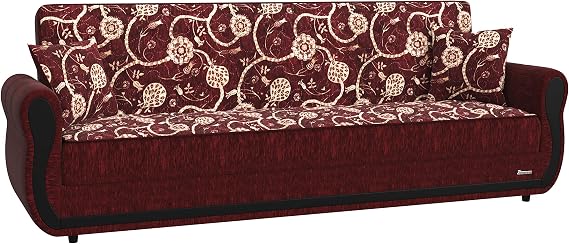 Ottomanson Convertible Sofa Bed Futon Couch with Hidden Storage & Click-Clack Sit-Sleep Conversion Firm Support Sleeper Sofa for Living Room, Apartment & Guest Room, Burgundy