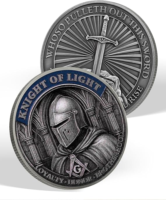 Knight Templar Challenge Coin, Inspirational Masonic Coins, Faith Gifts | Light Knight and Excalibur Design, Symbol of Loyalty, Honor, Brotherhood, Ideal Gift for History, Faith, Warrior Enthusiasts