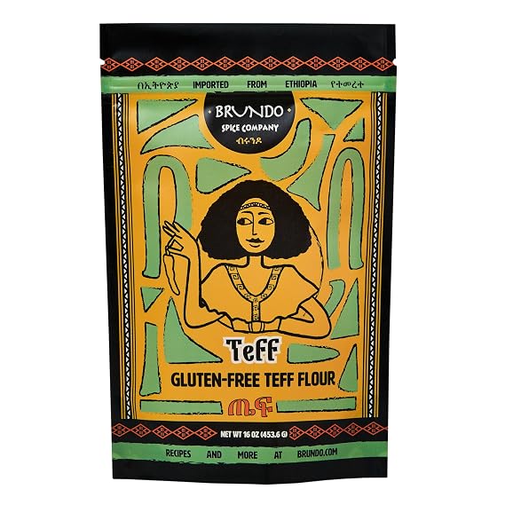 Brundo Ethiopian Spice Company | Gluten Free Teff Flour | Hand Picked & Processed Authentic Powdered Ethiopian Teff Grain | Harvested in and Imported from Ethiopia | All-Natural | No Preservatives | (16oz) |