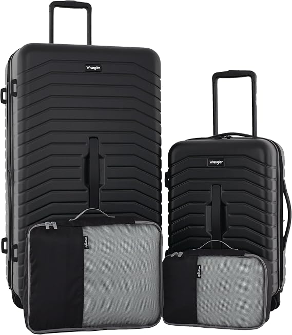 Wrangler Trunk Spinner Suitcase Set, Black, 2 Luggage & 2 Packing Cubes