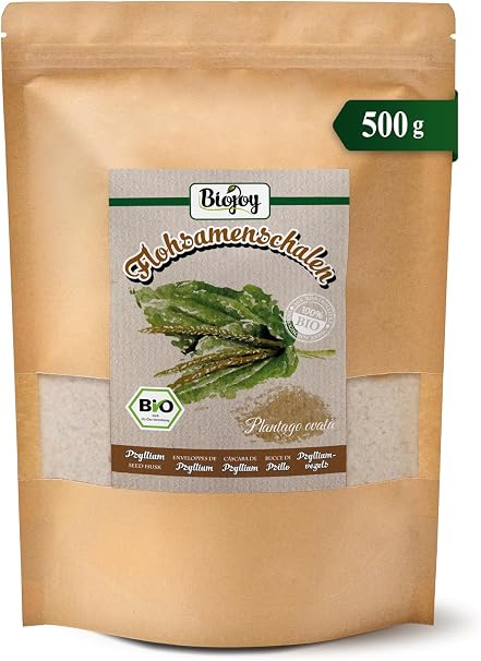 Biojoy Organic psyllium husks (500 g) 99% purity Plantago ovata psyllium husk (Plantago ovata)