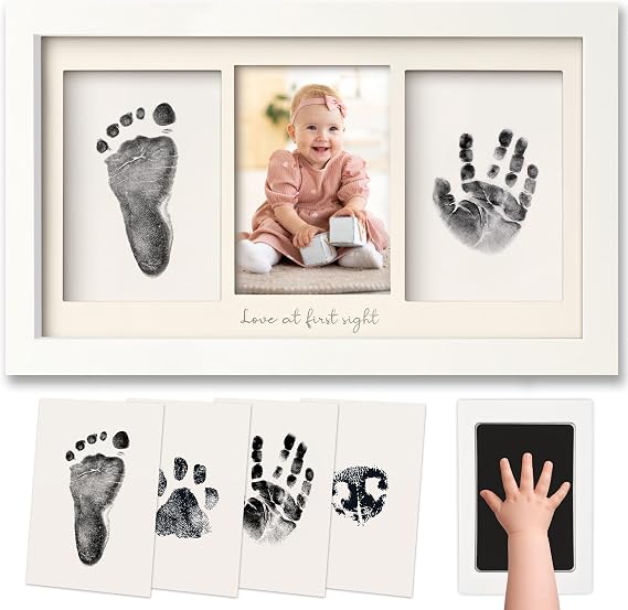 Inkless Baby Hand And Footprint Kit Frame – Personalized Baby Picture Frame for Newborn - Mess Free Baby Frame - Baby Keepsake - Baby Footprint Kit Handprint Kit - Baby Shower Gifts (Alpine White)