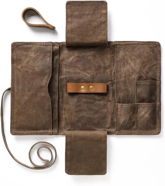 BS-VOG Tobacco Pouch, Waxed Canvas Pipe Case for 2 Smoking Pipes | Foldable Stand, Tobacco and Lighter Pockets, Easy-Clean Lining, Water-Resistant, Travel-Ready, No Pipes Included