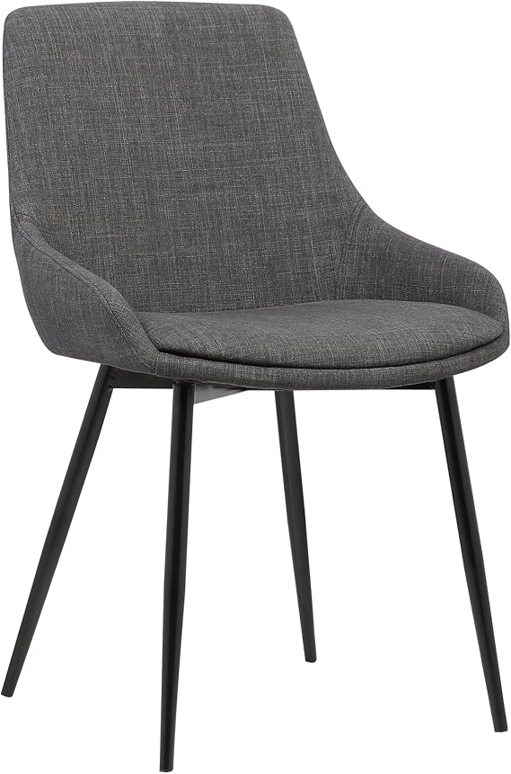 Armen Living Mia Mid Century Modern Dining Accent Side Chair for Kitchen Table Office Desk Vanity in Charcoal Fabric and Black Metal