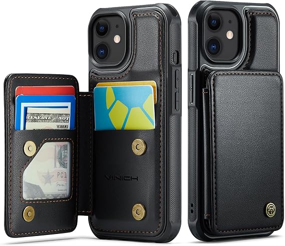 Vinich for iPhone 11 Wallet Case with Card Holder, Black | RFID Blocking Credit Slots, Kickstand, Shockproof Flip Phone Cover, PU Leather, Double Magnetic Clasp