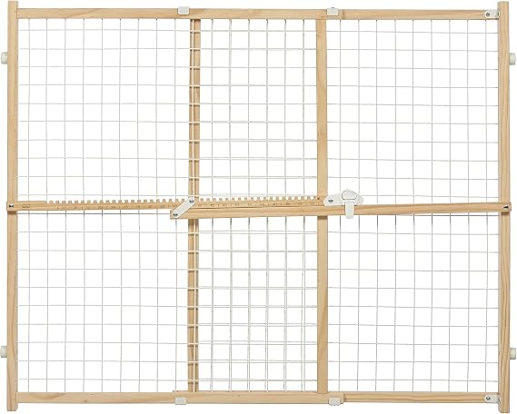 MidWest Homes for Pets Wire Mesh Pet Safety Gate, Dog Gate Expands From 29 - 50 Inches Wide, 32 Inches Tall, Wood, Powder Coated Wire