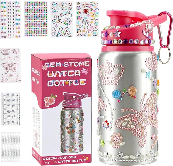 Easter Gifts for Kids, Decorate Your Own Water Bottle Kits for Girls, Gifts for 10 Year Old Girl, 8 Year Old Girl Birthday Gift, Arts and Crafts for Kids Ages 4-8, Easter Basket Stuffer for Teen, Pink