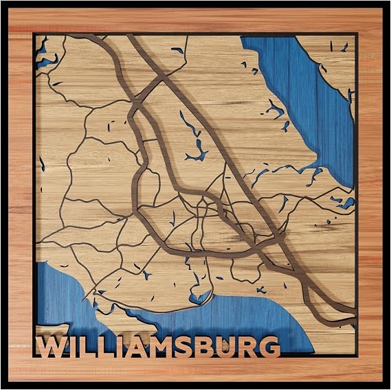 MarqArt Fathers Day Gift, Williamsburg, Virginia Wood Map for Dads Desk, Den, or Office Nook