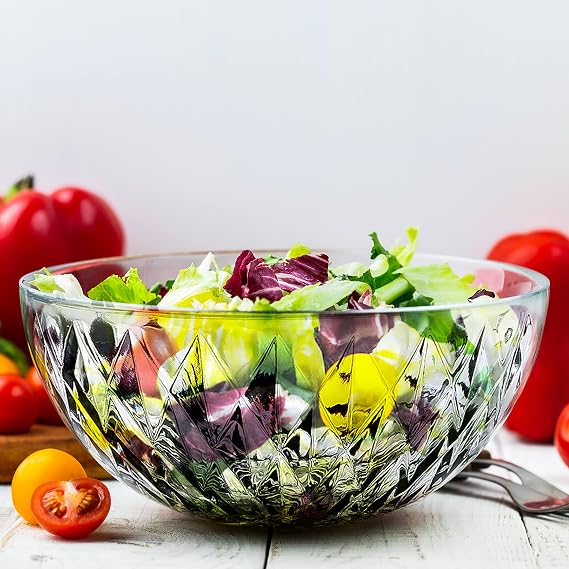 Le'raze Glass Diamond Design Bowl - Decorative Centerpiece for Kitchen & Home Decor, Great for Dining, Living Room, Serving, Salad, Pasta, Candy, Fruit