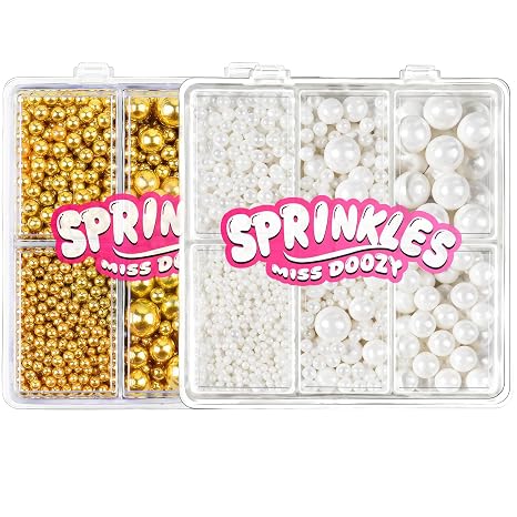 2er-Pack Essbare Perlen Zucker Streusel (2 x 130g) - 4 Größen Zuckerperlen für Tortendeko Cupcakes & Kekse - Ideal für Hochzeit Geburtstag Halloween Weihnachten Sprinkles (Weiß & Gold)
