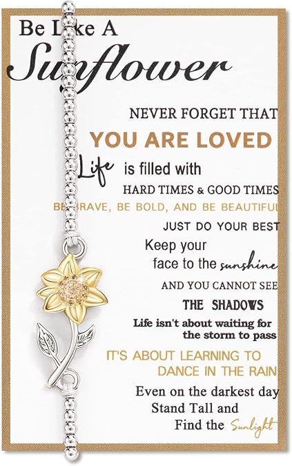 Tarsus Sunflower Gifts for Women Teen Girls, Sunflower Bracelets for Women | Birthday Christmas Mothers Day, Lobster Clasp, 6.5" + 2"