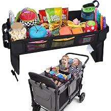 Babenest Stroller Snack Tray for Wonderfold Wagon W4, Foldable Thickened Snack Tray with Cup Holder, Storage Mesh Bag & Pen Slot, Easy to Clean Snack Board for Drawing