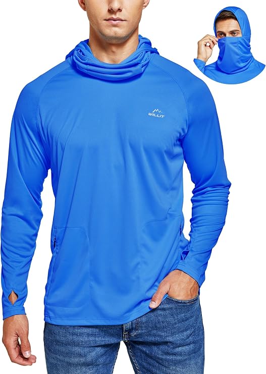 Willit Men's UPF 50+ Sun Hoodie, Face Mask Fishing Shirt with Zip Pockets | Quick-dry fabric for hiking, climbing, running, cycling, travel and water sports, with thumbholes
