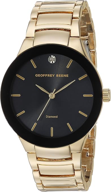 Geoffrey Beene Men's Watch with Genuine Diamond Accent, 40mm Metal Bracelet, Classic Dial, Japanese Quartz Movement, Analog Dress Watch for Men, Gift for Him