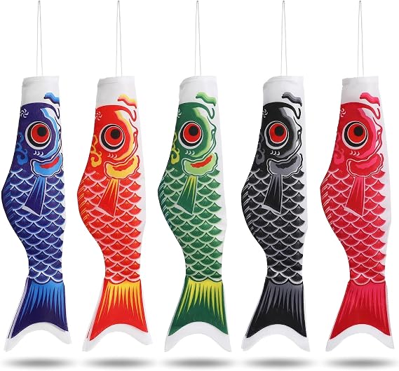 DOITOOL 5 Pcs Japanese Carp Windsock, Koinobori 15.7 Inch Fish Windsock Koi Fish Flag Streamer for Garden Outdoor Hanging Decor Boys Day Izakaya Patio Yard Decoration