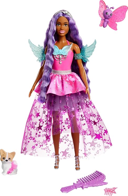 Barbie Doll with 2 Fantasy Pets & Dress, Brooklyn Doll from a Touch of Magic, 7-inch Long Hair