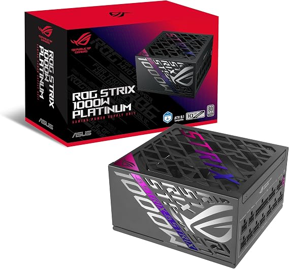 ASUS ROG Strix 1000W Platinum (Fully Modular Power Supply, 80 Plus Platinum Certified, ATX 3.1, Cybenetics Lambda A+, GaN MOSFET, GPU-First Intelligent Voltage Stabilizer, )