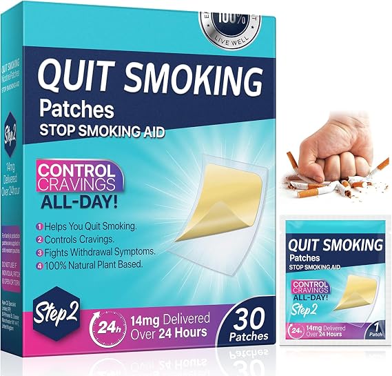 Quit Smoking Patches Step 2, 14mg Stop Smoking Aid, Transdermal System Patch, 30 Count, Quit Smoking Stickers Delivered Over 24 Hours Easy to Help Control Smoking Cravings that Work with 2 Weeks