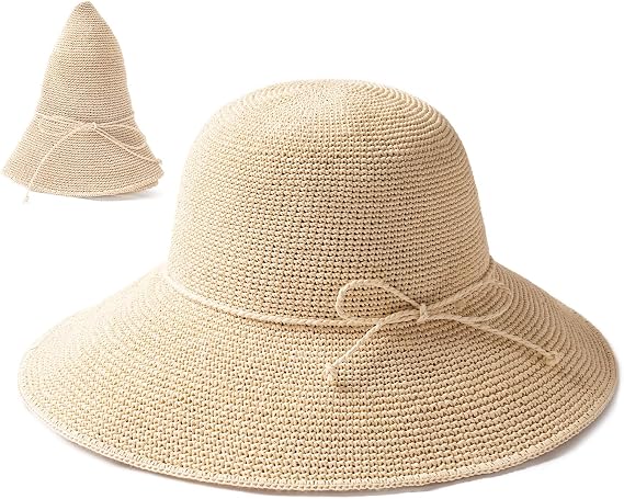 FURTALK Beach Sun Hat for Women Foldable Packable Handmade Straw Hats Sun Protection Floppy Travel Essentials