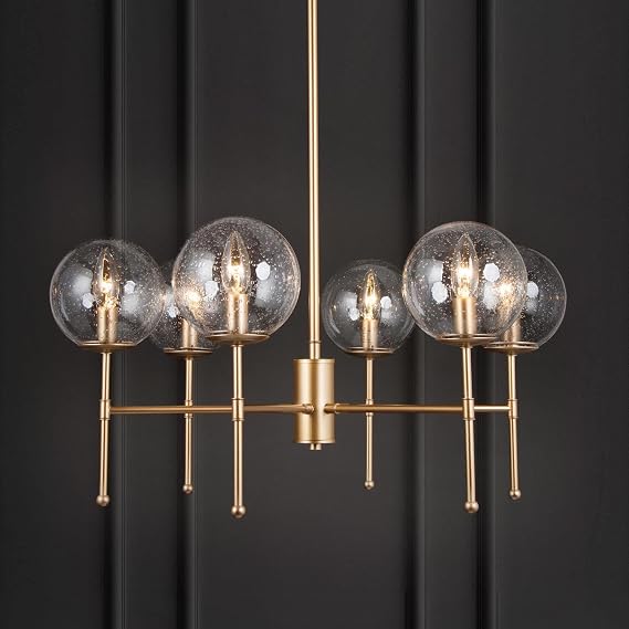 KSANA Gold Chandelier for Dining Room, 6 Light Modern Chandeliers with Seeded Glass Adjustable Hanging Light Fixtures for Living Room, Foyer, Bedroom