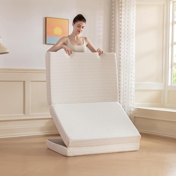 MLILY Foldable Mattress, 3 Inch Twin Tri Fold Memory Foam Mattress Topper, Floor Bed with Washable Cover for Camping, RV Travel and Guest Sleeping Mat, 75"38"3", White