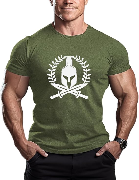 ReedCA Olive Branch and War Mens Graphic T-Shirt, Cotton Short Sleeve Workout Tee for Gym Training & Fitness