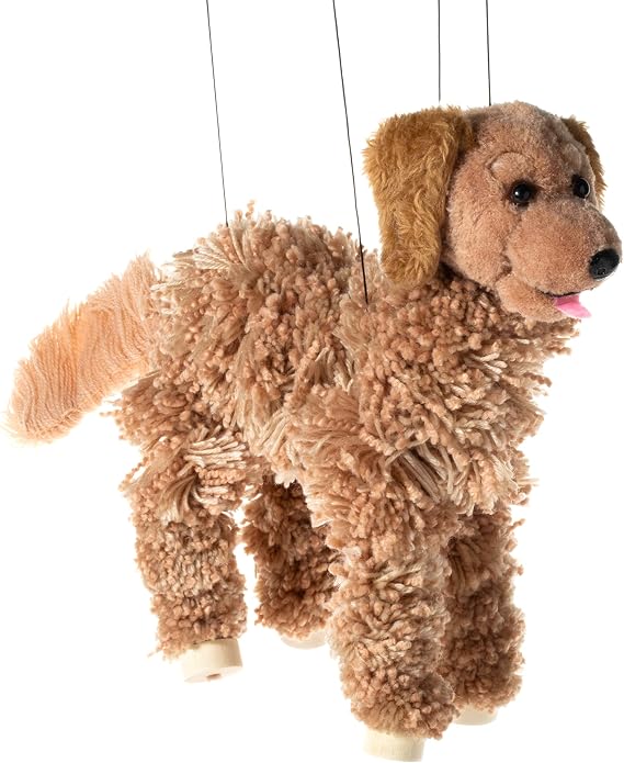 Artisan Owl Golden Retriever Marionette Puppet - Yarn Dog with Wooden Feet, Detachable Strings (Brown)