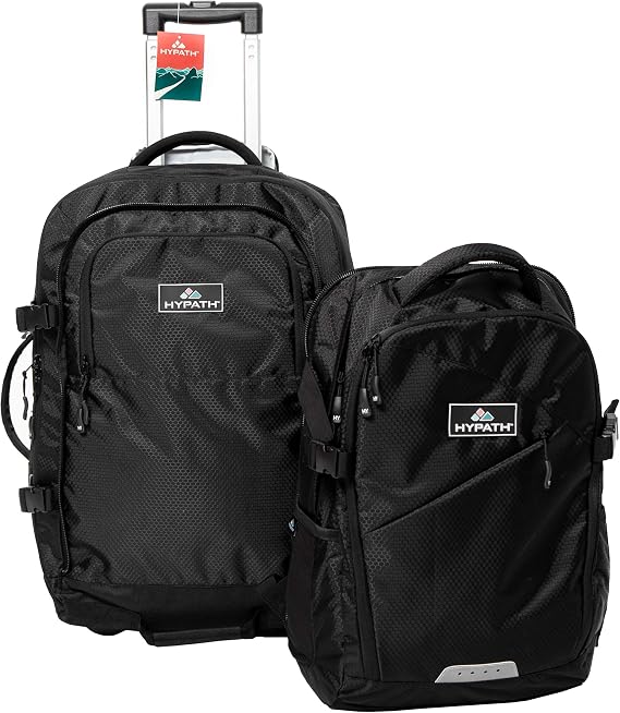 2-in-1 Convertible Travel Bag - Use as Backpack with Wheels, Wheeled Carry On, or Stacked Rolling Luggage -  with Detachable Daypack - New Upgrades Here (Black)