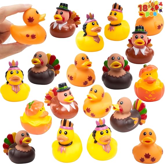 JOYIN 18PCS Thanksgiving Rubber Ducks for Boys Girls Kids & Toddlers, Thanksgiving Party Favor Gifts, Rubber Ducky Bath Toys, Kids Fun Bath Toys
