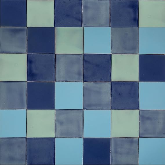 Mexican Mixed Monochrome Blue Tiles 4x4 Azuna- 90 Decorative Mexican Mosaic Tiles for Bathroom, Kitchen, Shower, Living Room, Kitchen backsplash, Mexican Talavera