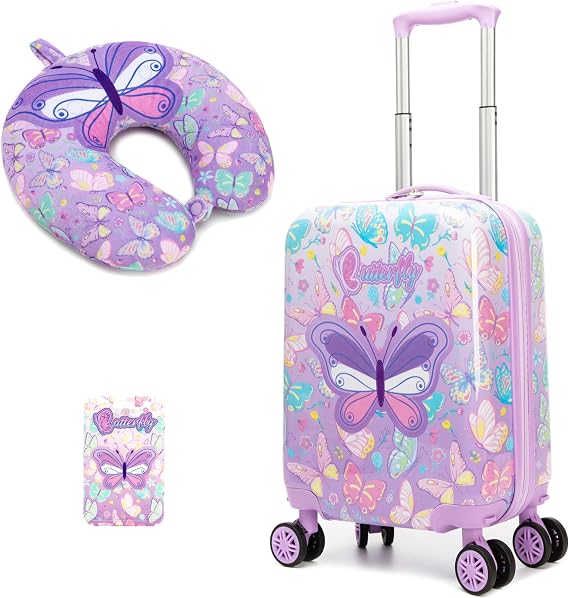 Kids Luggage Set 2 Piece Suitcase Set 16 Hardside Luggage with Spinner Wheels Girls Carry on Toddler Luggage Travel Rolling Luggage Carry on Luggage Airline Approved