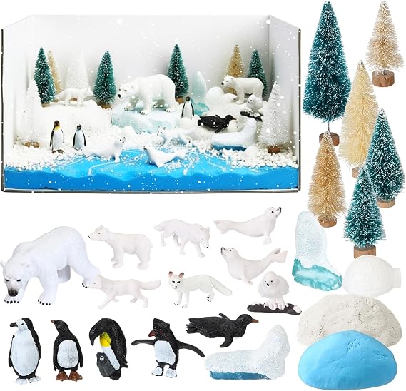 Simgoing Polar Bear Diorama Kit Arctic Figurines Penguin Animal Project Box