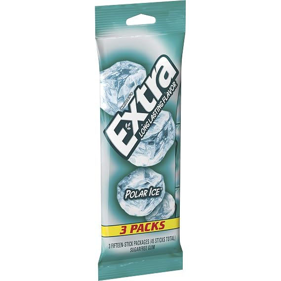 EXTRA Gum Polar Ice, Sugarfree Mint Chewing Gum Bulk Pack, 15 Count, 3 Pack