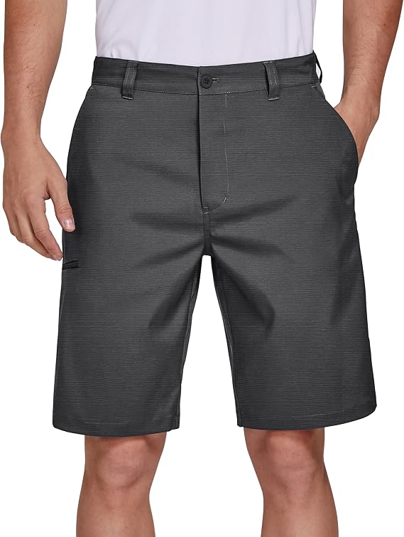 PULI Men's Golf Hybrid Dress Shorts Stretch Flat Front Quick Dry 10 Inseam | Lightweight Performance Regular Fit Multiple Pockets Machine Washable for Effortless Care