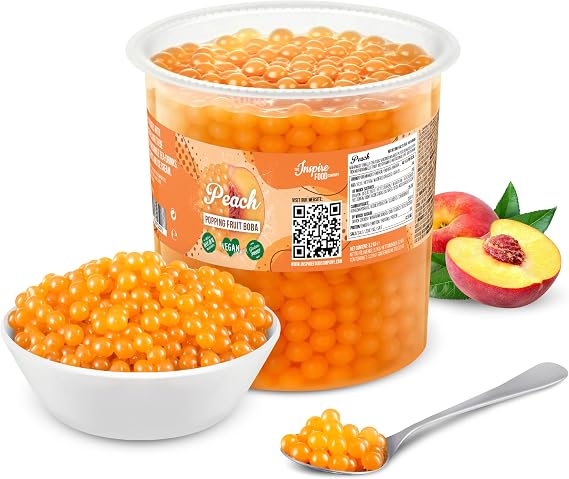 INSPIRE FOOD Popping Boba Pearls for Bubble Tea - Peach - 3.2kg
