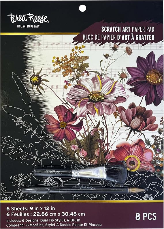 Brea Reese Scratch Art Paper Pad, Woodland Songs, 6 Metallic Foil Designs