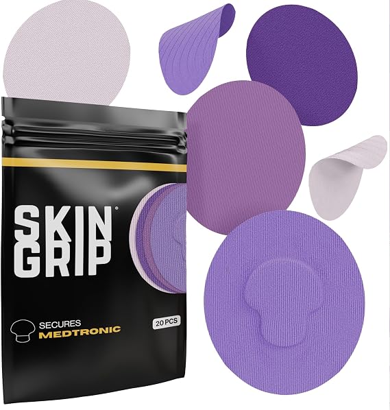 Skin Grip CGM Sensor Patches Compatible with Medtronic Guardian (20-Pack), Waterproof & Sweatproof for 10-14 Days, Pre-Cut Adhesive Tape, Continuous Glucose Monitor Patch, Purple