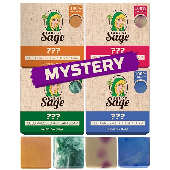 Natural Bar Soap for Men and Women - Vegan Bath Soap Bars Gift Set - Handmade Cold Process Artisan Soap with Essential Oil, Aromatic All Moisturizing Wash Soaps, Fragrant Secret Scent by Age of Sage (4 Pack)