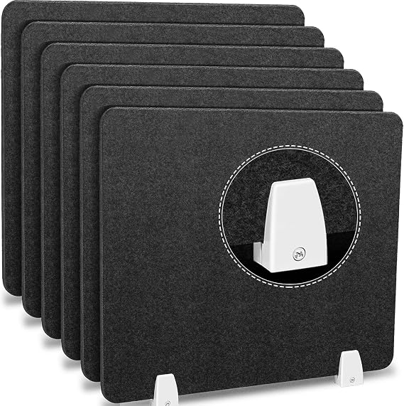 Henoyso 6 Pack Clamp-On Desk Privacy Panels, Acoustic Felt 2024 Inch,Black