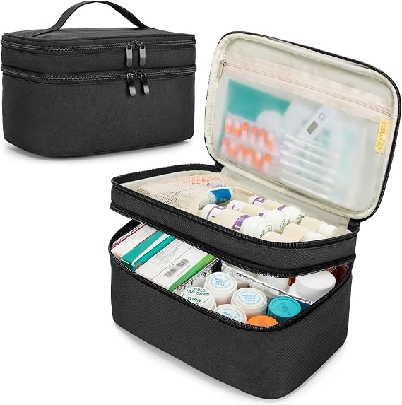 BAFASO 2 Layer Pill Bottle Organizer, Medicine Organizer Bag, Black