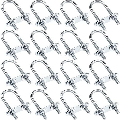 Therwen 16 Sets Round U Bolts Zinc Plated Steel Round Bend U Clamp with Nut Plate Washer (M6 x 22 mm X 70 mm)
