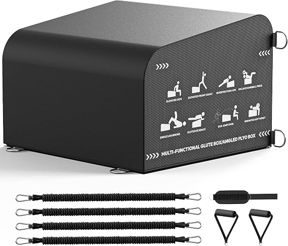 PAPABABE Hip Thrust Bench & Fitness Accessories Set, All-in-One Glute Box, Angled Hip Thrust Box with Anti-Slip Tread, Durable Jump Box at Home Gym, Core & Ab Workout Strength Training