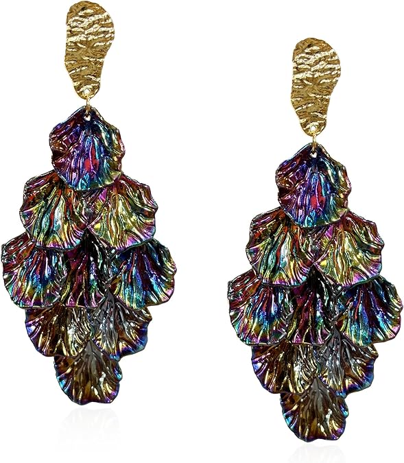 Chandelier Layered Tassel Bohemian Dangle Earrings Acrylic Rose Petal Drop Earrings Holiday Earrings Gift for Women