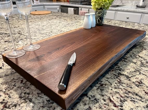 Black Walnut Extra Large, Gorgeous, Full-of-Character, Forest-to-Table Solid Double Live Edge Wood Charcuterie/Appetizer/Dessert/Grazing/Serving Board. 100% USA Handcrafted. 27 x 13.5 x 1.25"