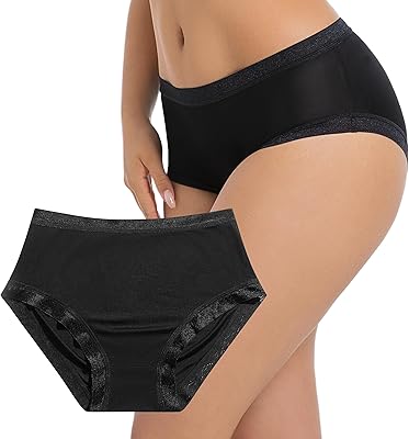 ITAYAX Womens Silk Brief Underwear,Smooth Breathable&Soft Elastic Waistband,Black silk Lace Panties