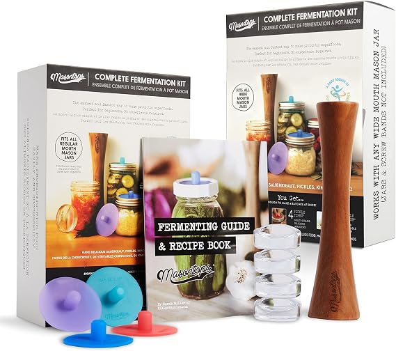 Masontops Complete Mason Jar Fermentation Kits - Wide & Reg Bundle Vegetable Fermenting Set - DIY Equipment Essentials