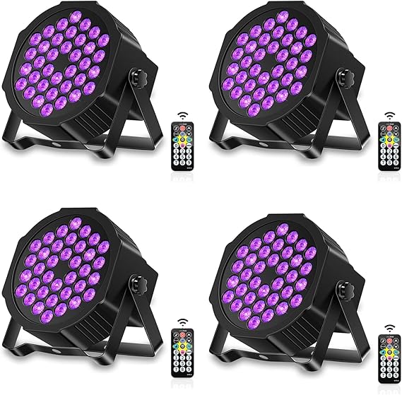 Black Lights U`King 72W UV LED Blacklight Uplights Par Stage Lights by DMX Control for Disco Stage Lighting Wedding Birthday Party (4 Packs)