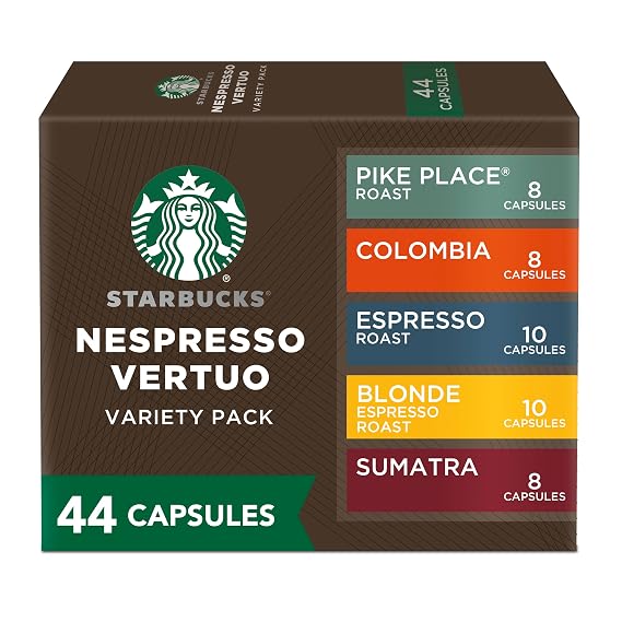 Starbucks by Nespresso Vertuo, Favorite Variety Pack Coffee & Espresso, 44-Count Coffee and Espresso Pods, Brews 7.8 oz and 1.35 oz.